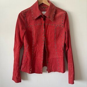 Chic Red Suede Studded Women's Jacket